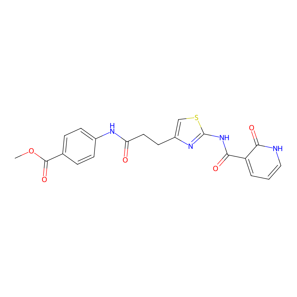 Methyl 4-(3-(2-(2-oxo-1,2-dihydropyridine-3-carboxamido)thiazol-4-yl)propanamido)benzoate molecular structure, CAS 1091409-12-9