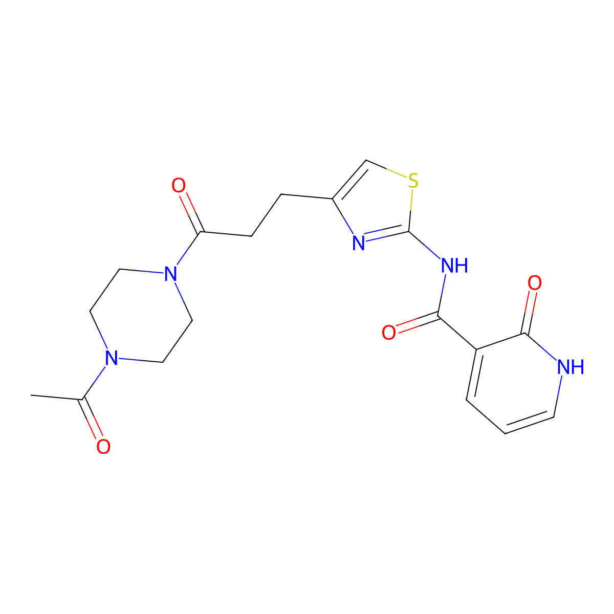 N-(4-(3-(4-acetylpiperazin-1-yl)-3-oxopropyl)thiazol-2-yl)-2-oxo-1,2-dihydropyridine-3-carboxamide molecular structure, CAS 1091409-32-3