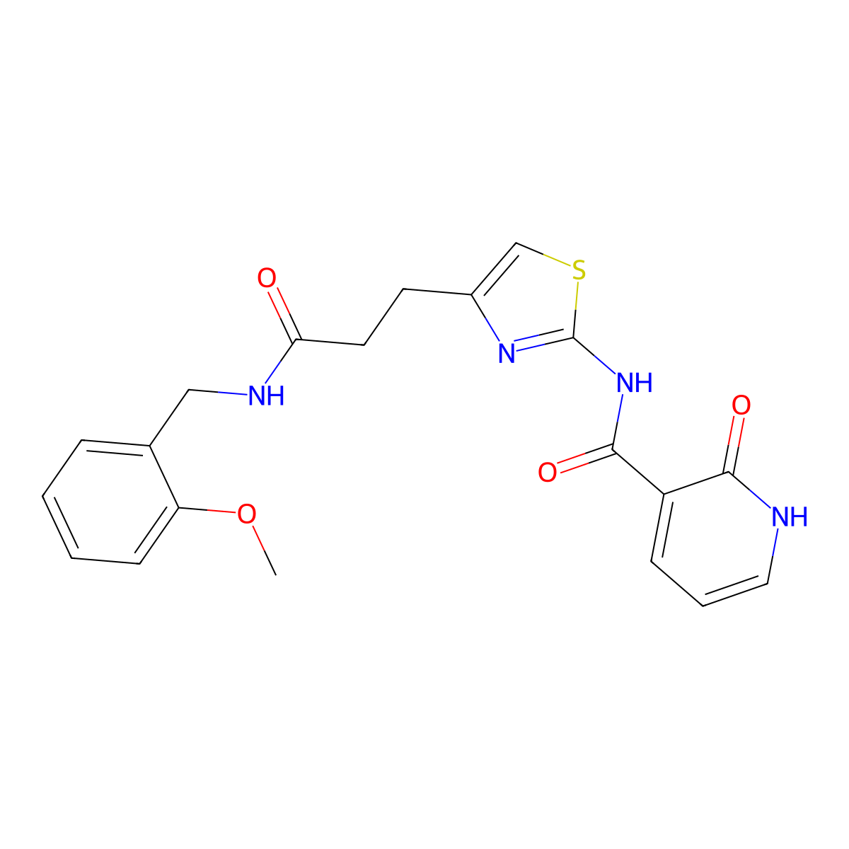 N-(4-(3-((2-methoxybenzyl)amino)-3-oxopropyl)thiazol-2-yl)-2-oxo-1,2-dihydropyridine-3-carboxamide molecular structure, CAS 1091409-83-4