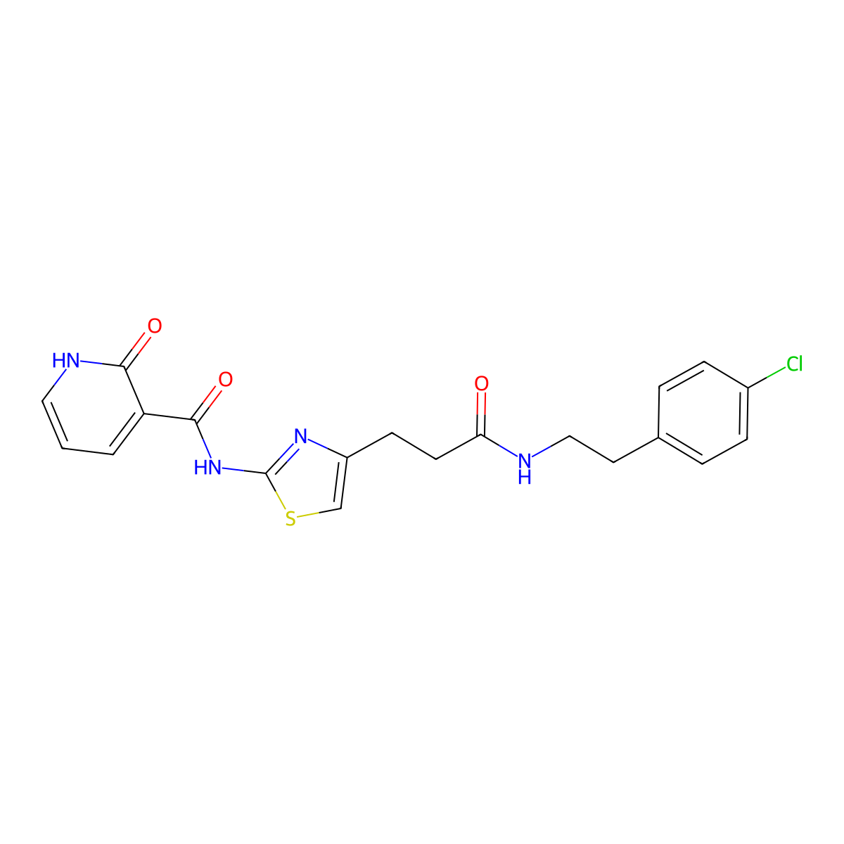 N-(4-(3-((4-chlorophenethyl)amino)-3-oxopropyl)thiazol-2-yl)-2-oxo-1,2-dihydropyridine-3-carboxamide molecular structure, CAS 1091410-83-1