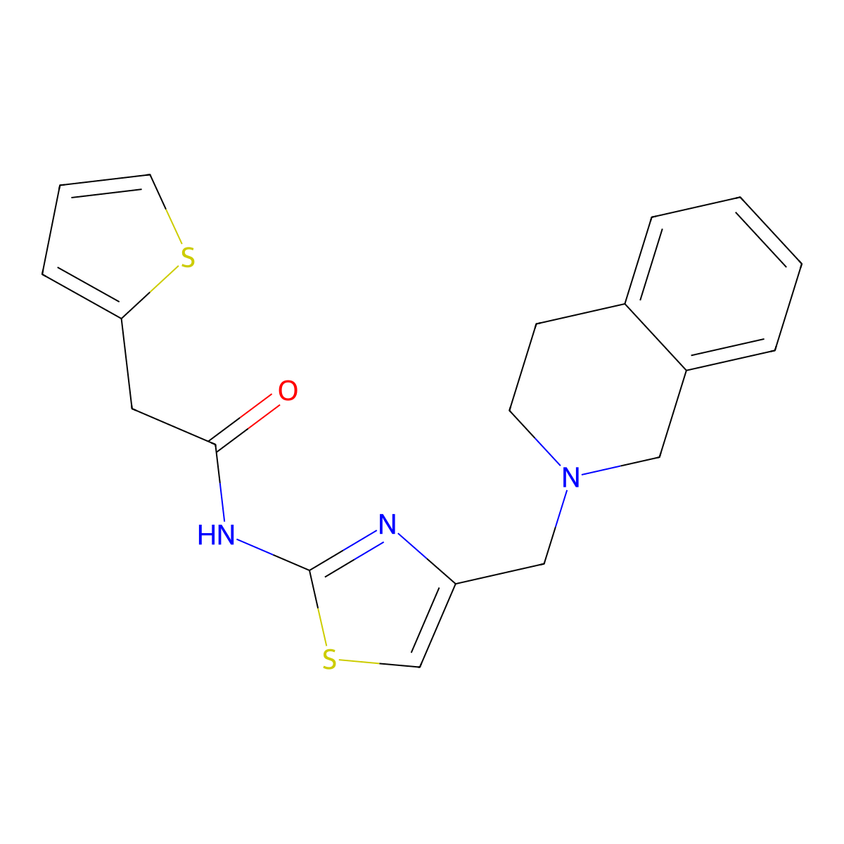 N-(4-((3,4-Dihydroisoquinolin-2(1H)-yl)methyl)thiazol-2-yl)-2-(thiophen-2-yl)acetamide molecular structure, CAS 1091412-15-5