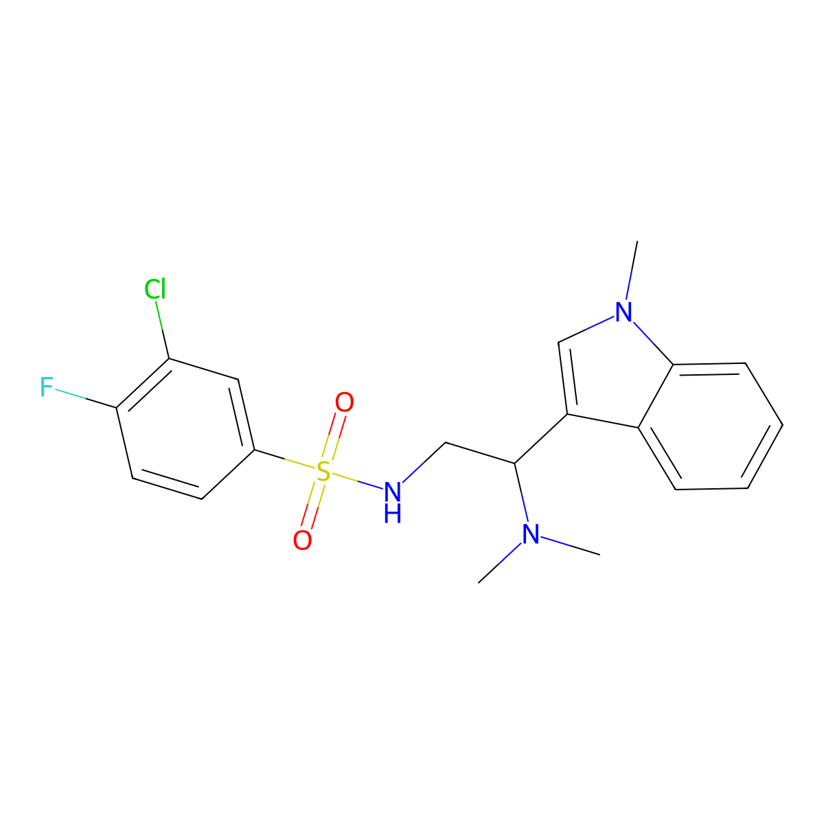 3-chloro-N-[2-(dimethylamino)-2-(1-methyl-1H-indol-3-yl)ethyl]-4-fluorobenzene-1-sulfonamide molecular structure, CAS 1091414-61-7