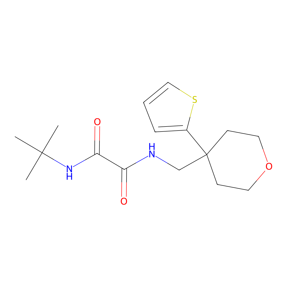 N1-(tert-butyl)-N2-((4-(thiophen-2-yl)tetrahydro-2H-pyran-4-yl)methyl)oxalamide molecular structure, CAS 1091417-27-4