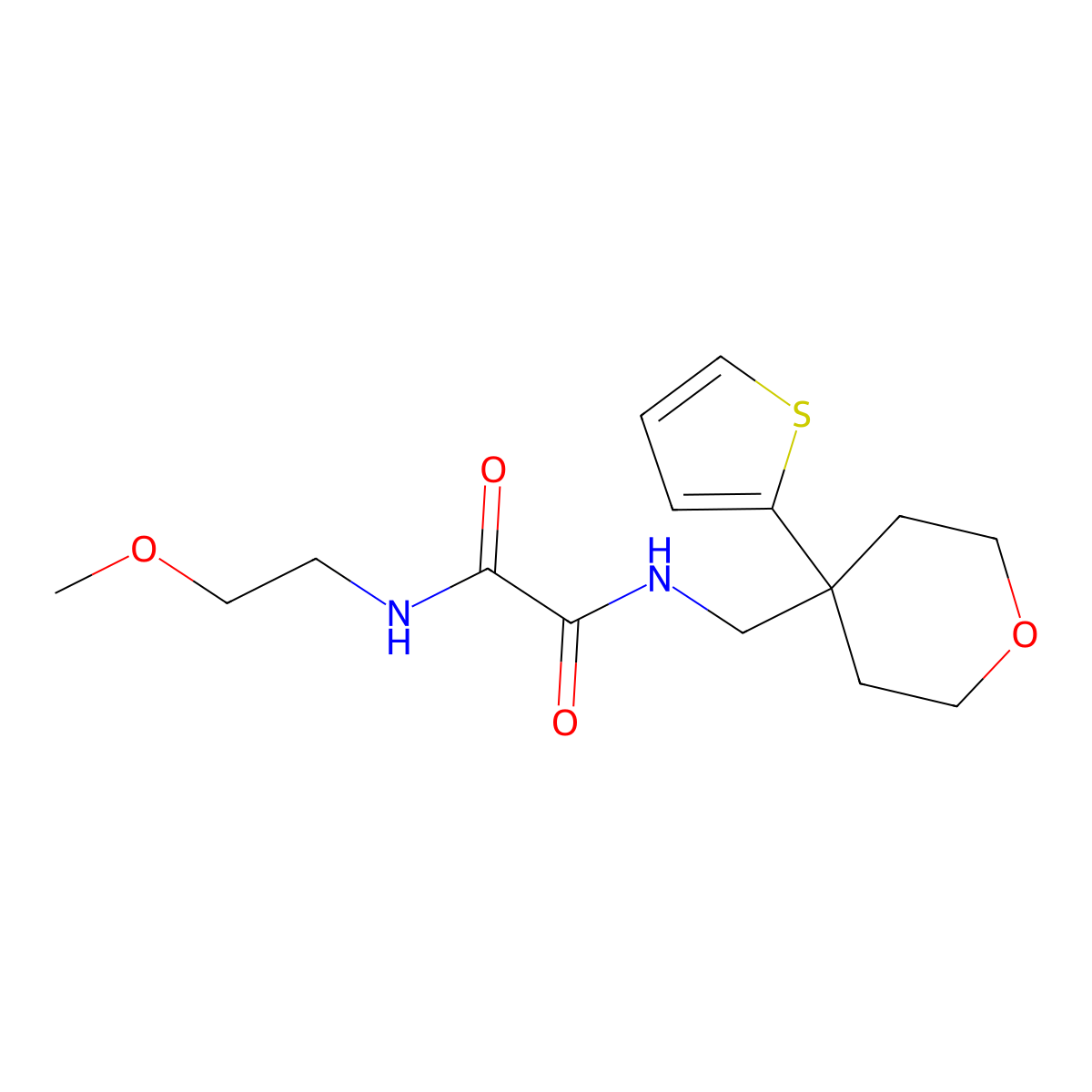 N1-(2-methoxyethyl)-N2-((4-(thiophen-2-yl)tetrahydro-2H-pyran-4-yl)methyl)oxalamide molecular structure, CAS 1091417-32-1