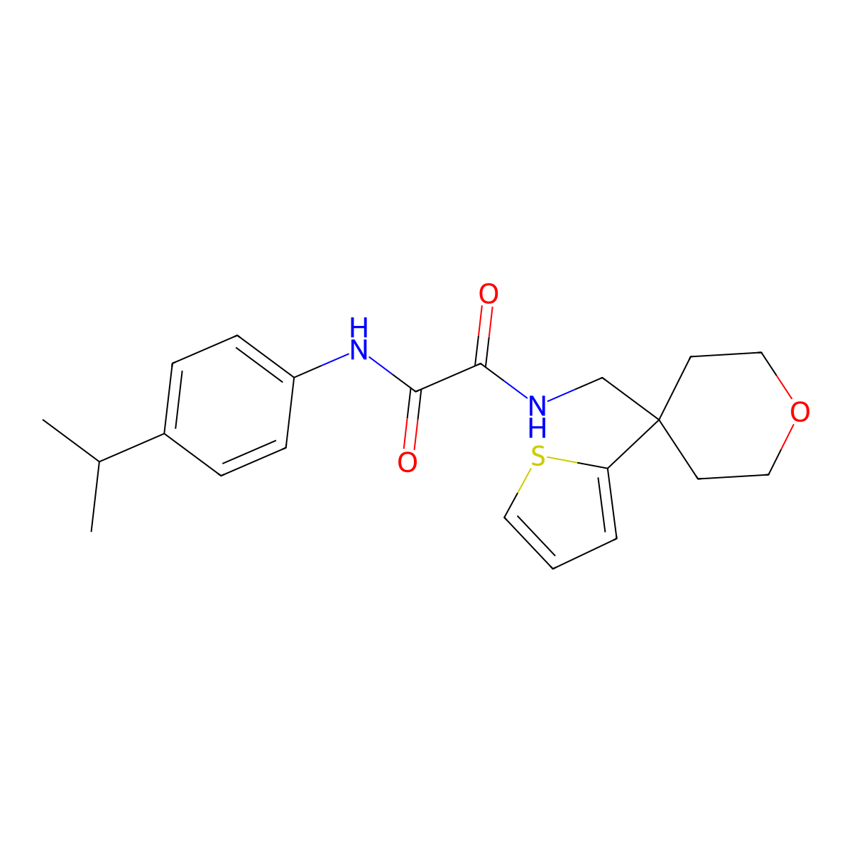 N1-(4-isopropylphenyl)-N2-((4-(thiophen-2-yl)tetrahydro-2H-pyran-4-yl)methyl)oxalamide molecular structure, CAS 1091418-08-4