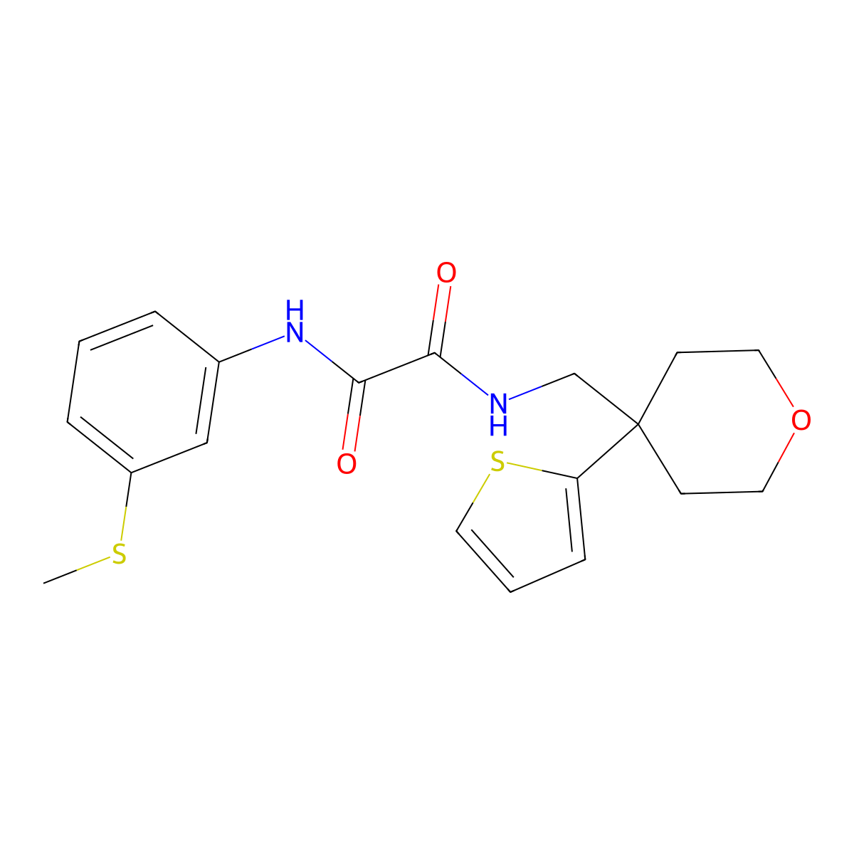 N1-(3-(methylthio)phenyl)-N2-((4-(thiophen-2-yl)tetrahydro-2H-pyran-4-yl)methyl)oxalamide molecular structure, CAS 1091418-28-8