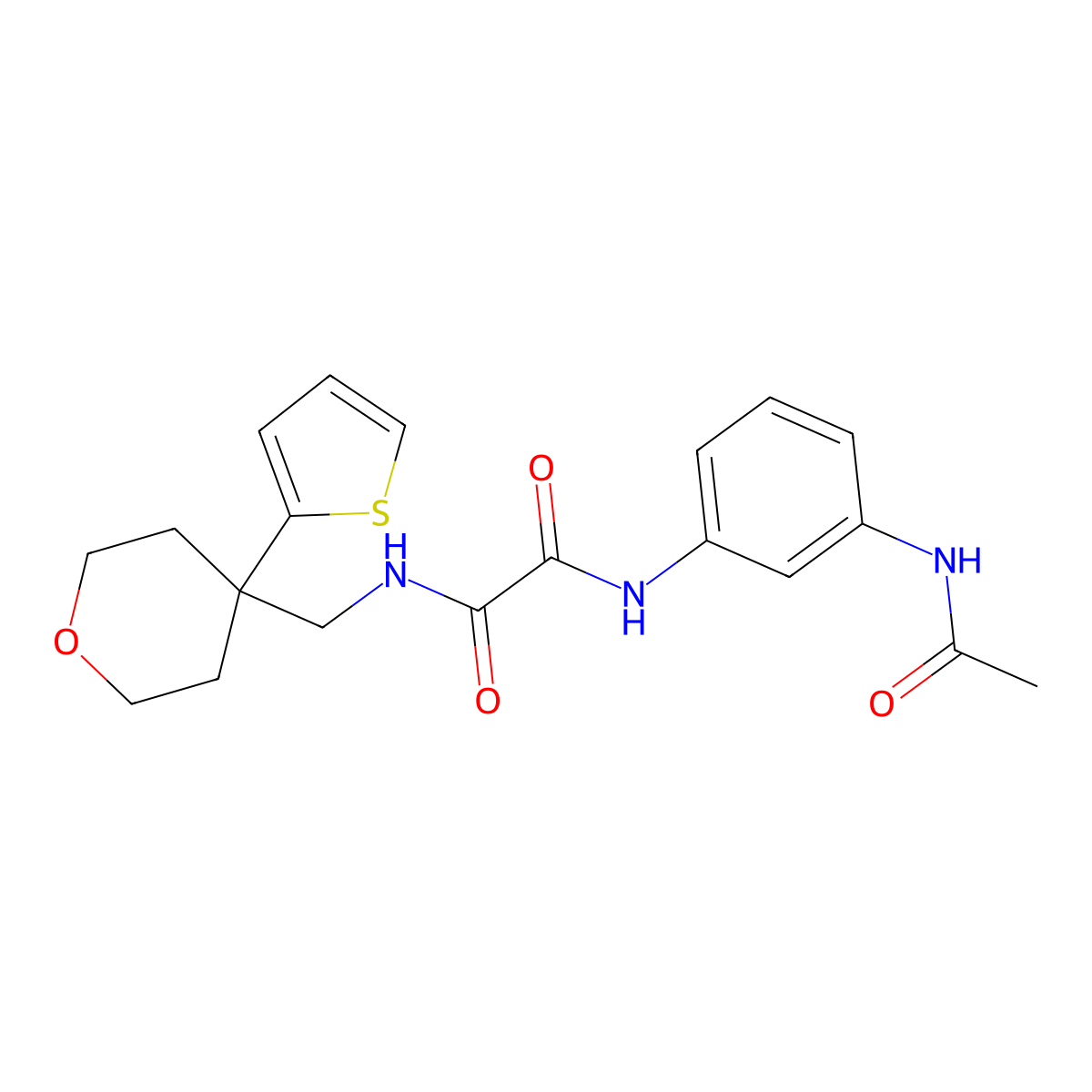 N1-(3-acetamidophenyl)-N2-((4-(thiophen-2-yl)tetrahydro-2H-pyran-4-yl)methyl)oxalamide molecular structure, CAS 1091418-48-2