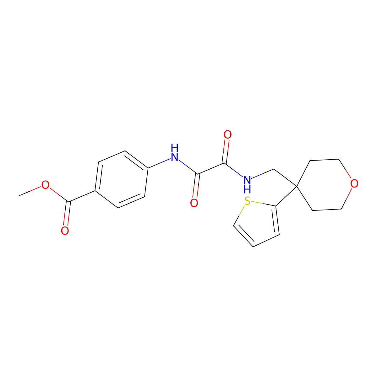 methyl 4-(2-oxo-2-(((4-(thiophen-2-yl)tetrahydro-2H-pyran-4-yl)methyl)amino)acetamido)benzoate molecular structure, CAS 1091418-58-4