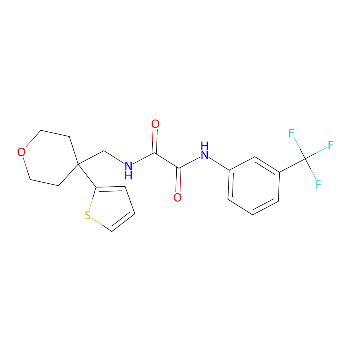N1-((4-(thiophen-2-yl)tetrahydro-2H-pyran-4-yl)methyl)-N2-(3-(trifluoromethyl)phenyl)oxalamide molecular structure, CAS 1091418-82-4