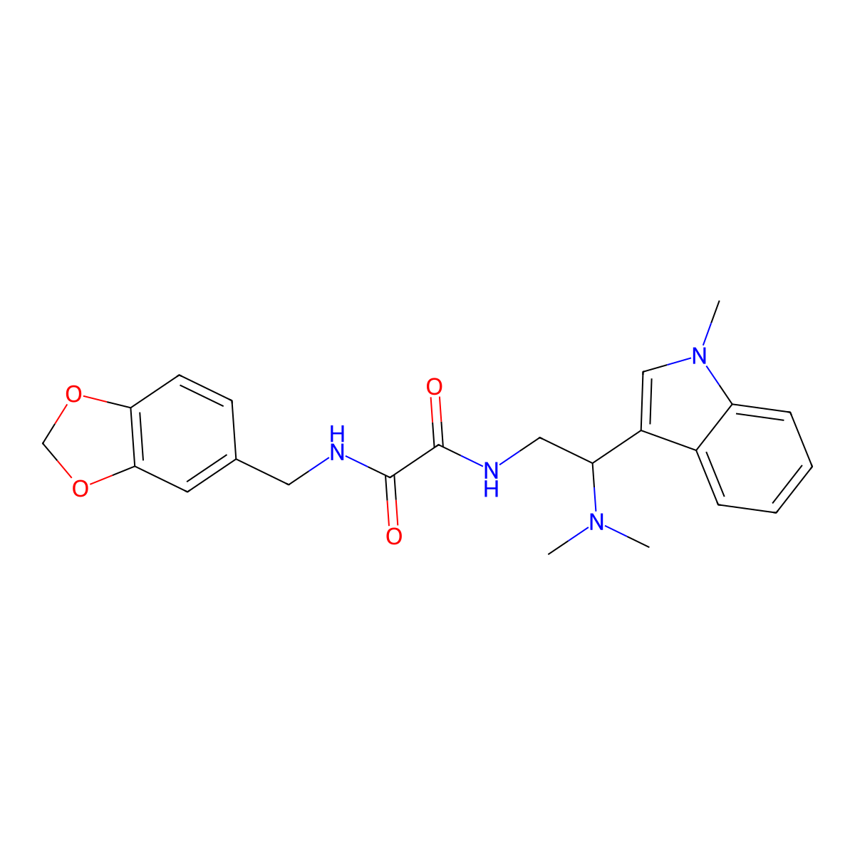 N1-(benzo[d][1,3]dioxol-5-ylmethyl)-N2-(2-(dimethylamino)-2-(1-methyl-1H-indol-3-yl)ethyl)oxalamide molecular structure, CAS 1091422-11-5