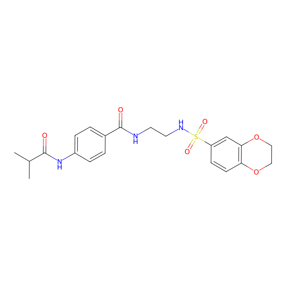 N-(2-(2,3-dihydrobenzo[b][1,4]dioxine-6-sulfonamido)ethyl)-4-isobutyramidobenzamide molecular structure, CAS 1091428-01-1