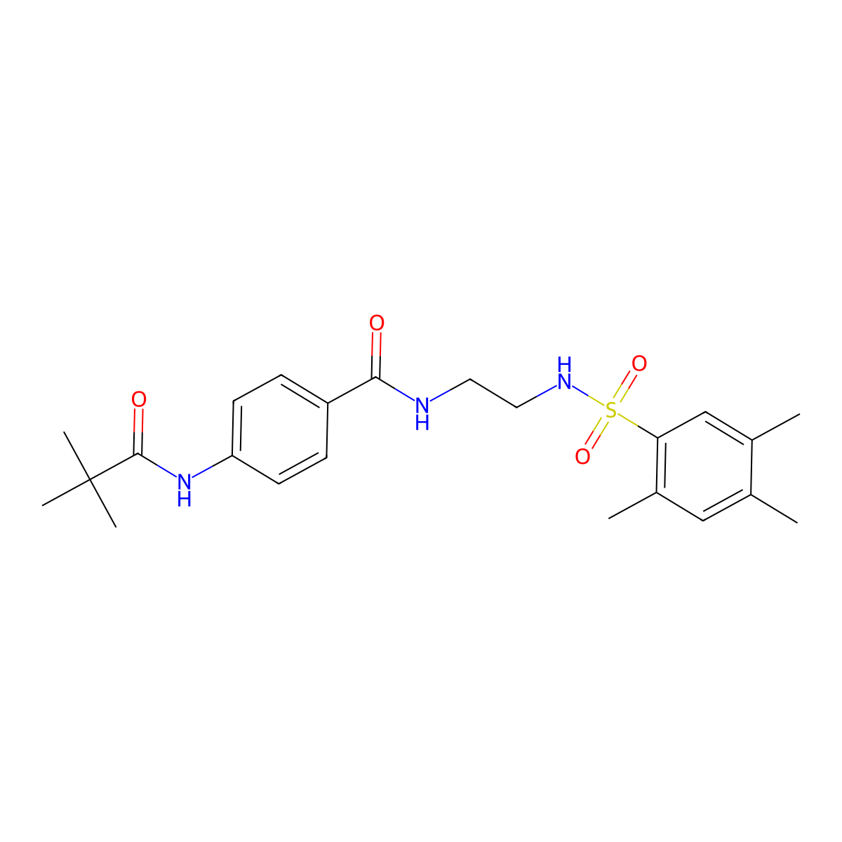 4-pivalamido-N-(2-(2,4,5-trimethylphenylsulfonamido)ethyl)benzamide molecular structure, CAS 1091429-71-8
