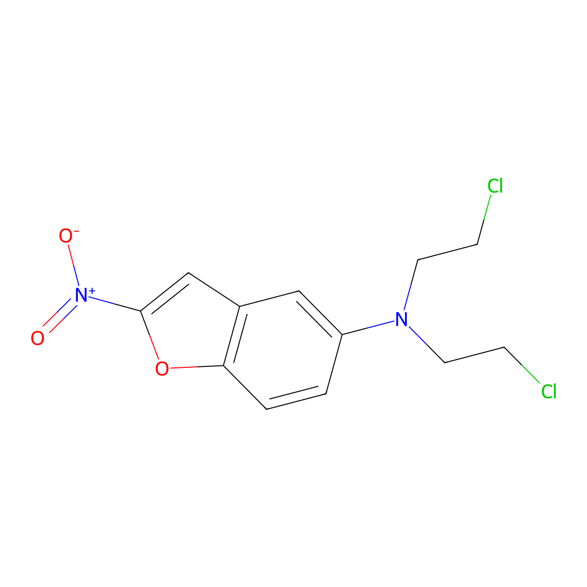 5-Benzofuranamine, N,N-bis(2-chloroethyl)-2-nitro- molecular structure, CAS 109143-16-0