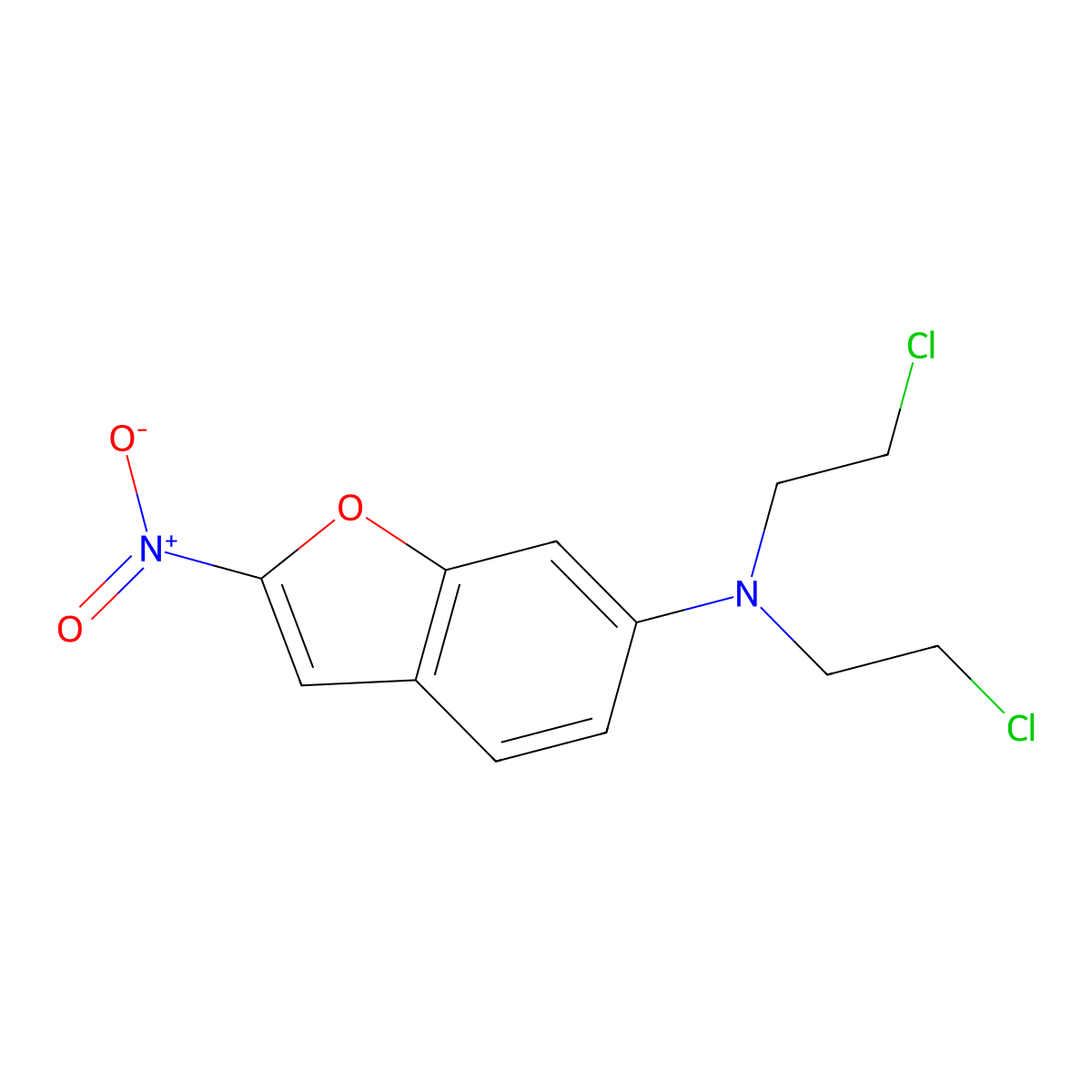6-Benzofuranamine, N,N-bis(2-chloroethyl)-2-nitro- molecular structure, CAS 109143-17-1