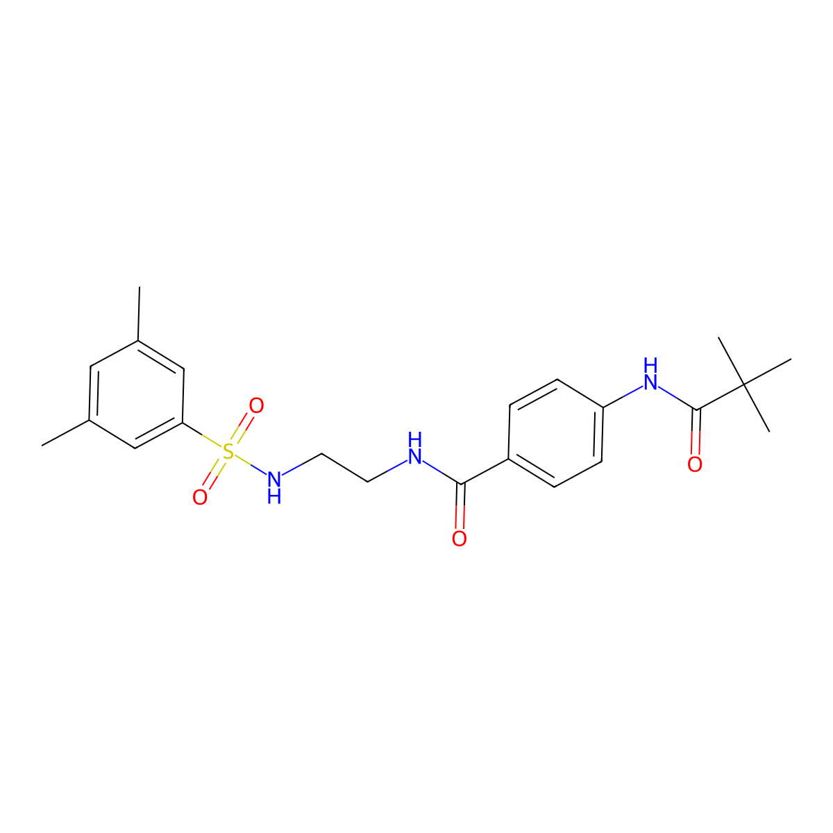 N-(2-(3,5-dimethylphenylsulfonamido)ethyl)-4-pivalamidobenzamide molecular structure, CAS 1091431-13-8