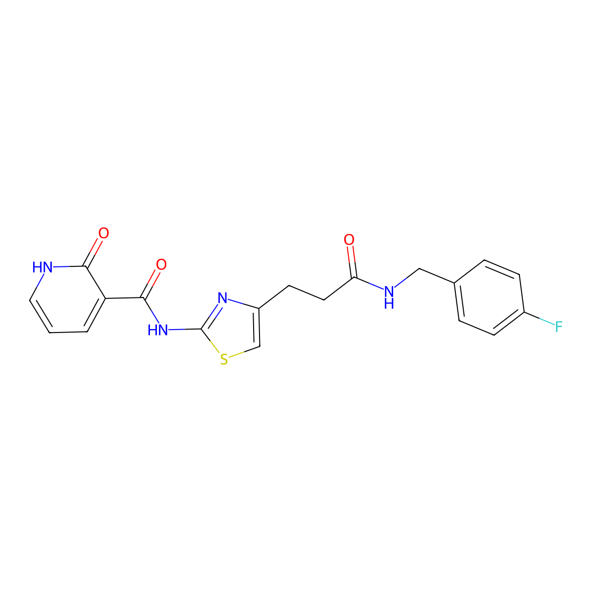 N-(4-(3-((4-fluorobenzyl)amino)-3-oxopropyl)thiazol-2-yl)-2-oxo-1,2-dihydropyridine-3-carboxamide molecular structure, CAS 1091436-41-7