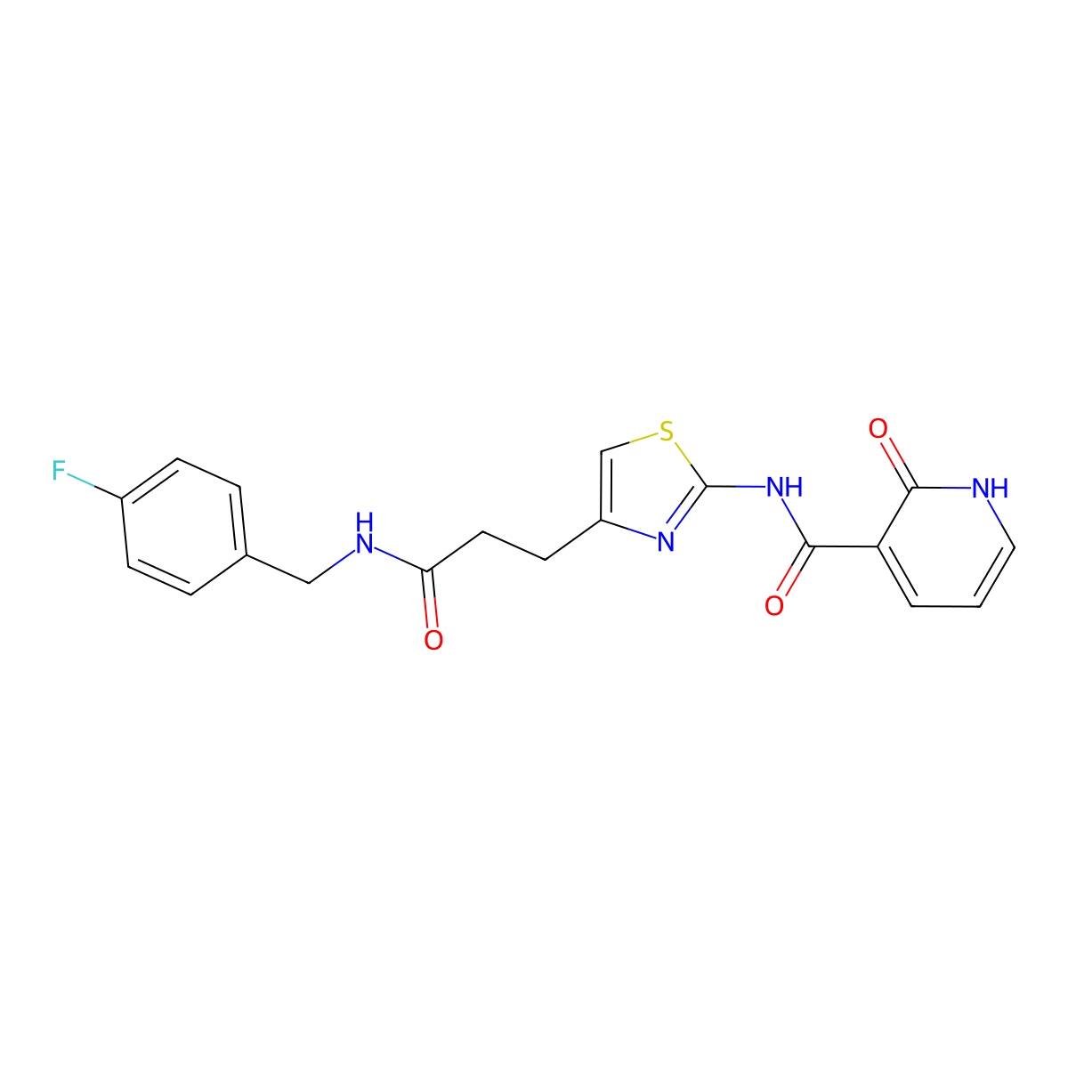 N-(4-(3-((4-fluorobenzyl)amino)-3-oxopropyl)thiazol-2-yl)-2-oxo-1,2-dihydropyridine-3-carboxamide molecular structure, CAS 1091436-41-7