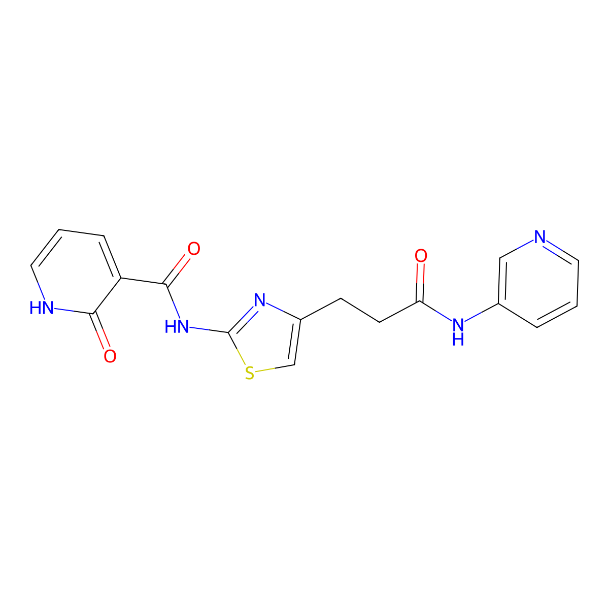 2-oxo-N-(4-(3-oxo-3-(pyridin-3-ylamino)propyl)thiazol-2-yl)-1,2-dihydropyridine-3-carboxamide molecular structure, CAS 1091436-65-5