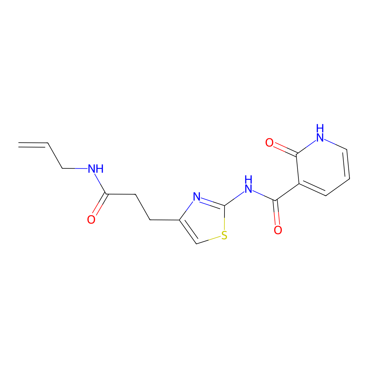N-(4-(3-(allylamino)-3-oxopropyl)thiazol-2-yl)-2-oxo-1,2-dihydropyridine-3-carboxamide molecular structure, CAS 1091437-16-9