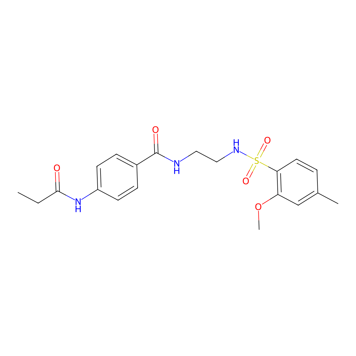 N-(2-(2-methoxy-4-methylphenylsulfonamido)ethyl)-4-propionamidobenzamide molecular structure, CAS 1091441-57-4
