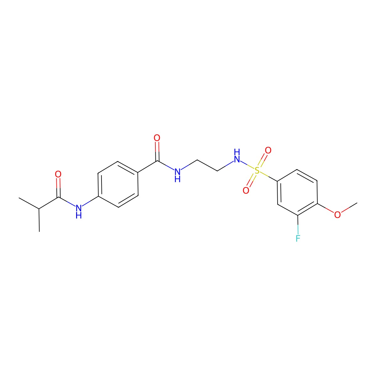 N-(2-(3-fluoro-4-methoxyphenylsulfonamido)ethyl)-4-isobutyramidobenzamide molecular structure, CAS 1091442-10-2
