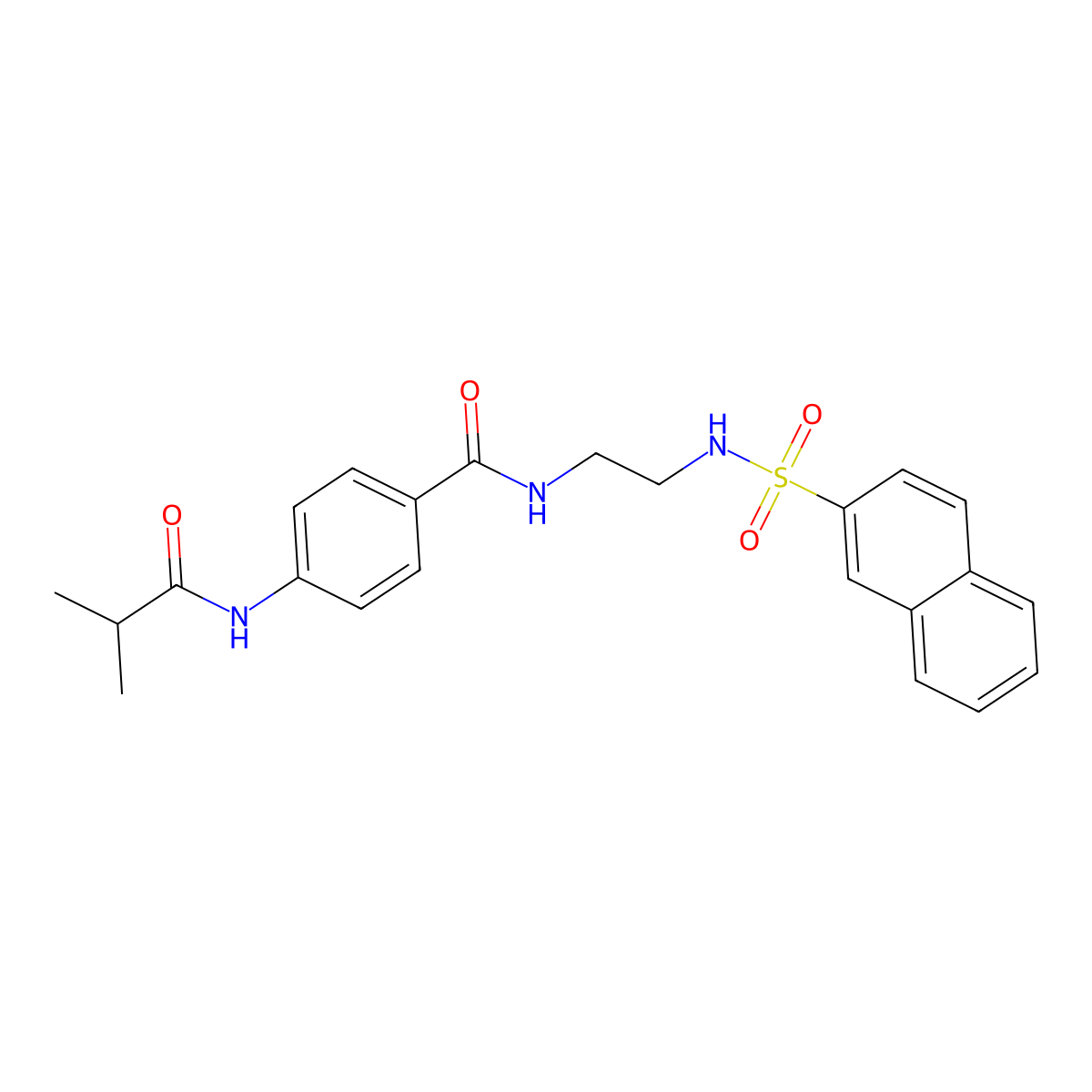 4-isobutyramido-N-(2-(naphthalene-2-sulfonamido)ethyl)benzamide molecular structure, CAS 1091442-75-9