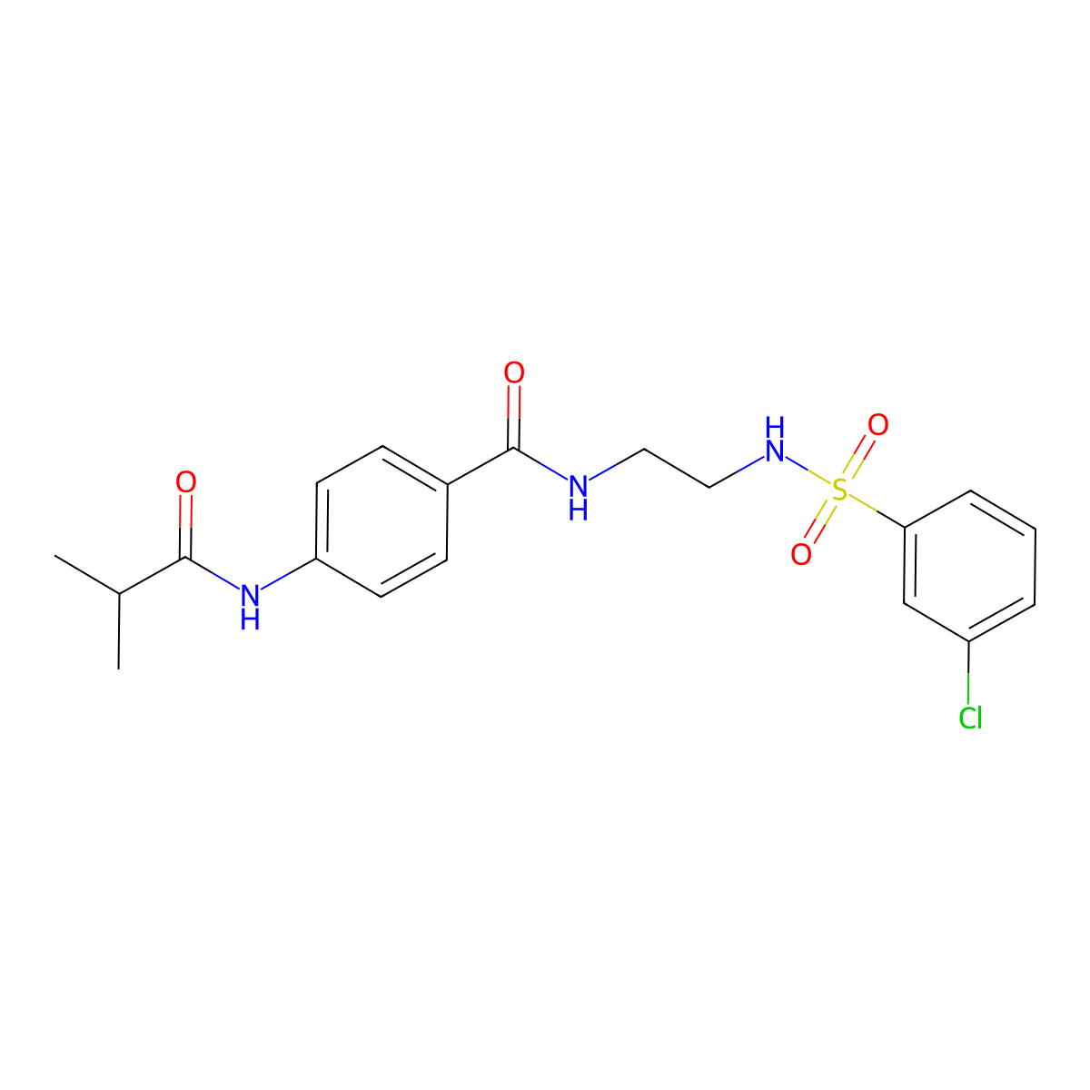 N-(2-(3-chlorophenylsulfonamido)ethyl)-4-isobutyramidobenzamide molecular structure, CAS 1091442-95-3