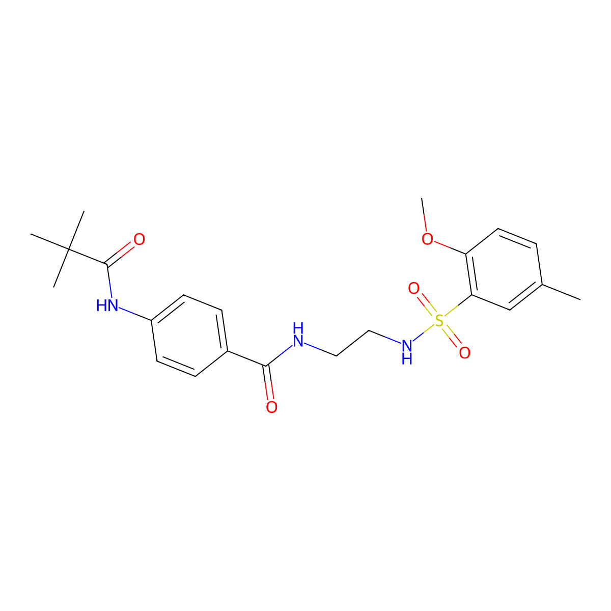 N-(2-(2-methoxy-5-methylphenylsulfonamido)ethyl)-4-pivalamidobenzamide molecular structure, CAS 1091443-86-5