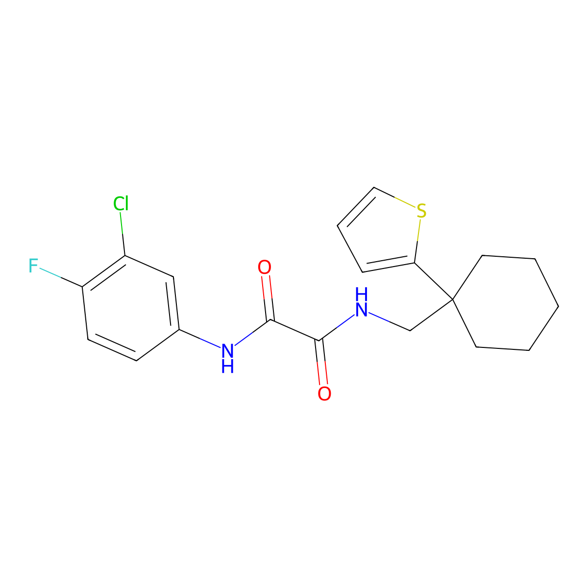 N1-(3-chloro-4-fluorophenyl)-N2-((1-(thiophen-2-yl)cyclohexyl)methyl)oxalamide molecular structure, CAS 1091444-12-0