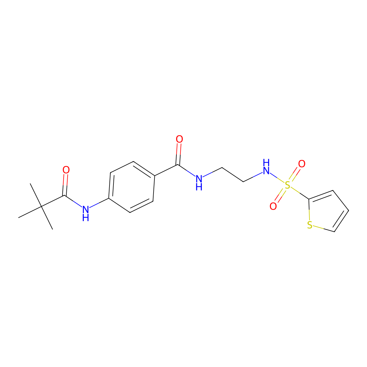 4-pivalamido-N-(2-(thiophene-2-sulfonamido)ethyl)benzamide molecular structure, CAS 1091444-48-2