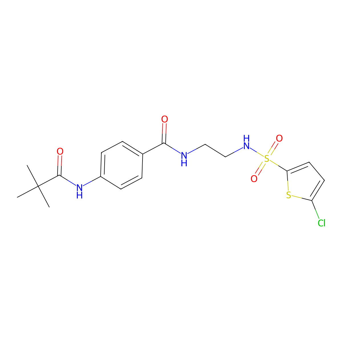 N-(2-(5-chlorothiophene-2-sulfonamido)ethyl)-4-pivalamidobenzamide molecular structure, CAS 1091444-51-7