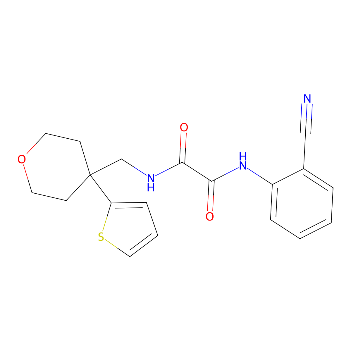 N1-(2-cyanophenyl)-N2-((4-(thiophen-2-yl)tetrahydro-2H-pyran-4-yl)methyl)oxalamide molecular structure, CAS 1091444-67-5