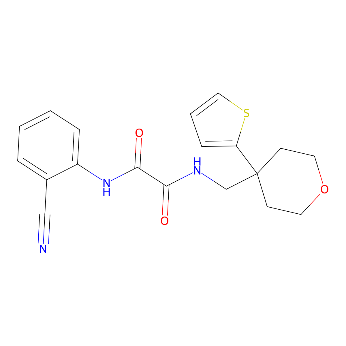 N1-(2-cyanophenyl)-N2-((4-(thiophen-2-yl)tetrahydro-2H-pyran-4-yl)methyl)oxalamide molecular structure, CAS 1091444-67-5