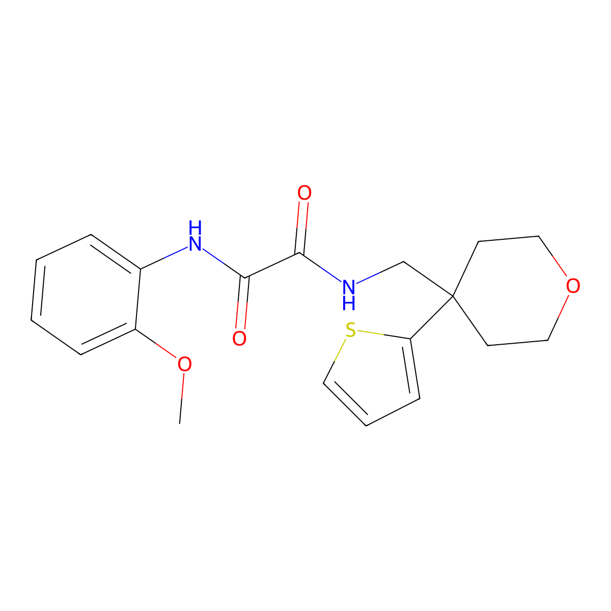 N1-(2-methoxyphenyl)-N2-((4-(thiophen-2-yl)tetrahydro-2H-pyran-4-yl)methyl)oxalamide molecular structure, CAS 1091444-83-5