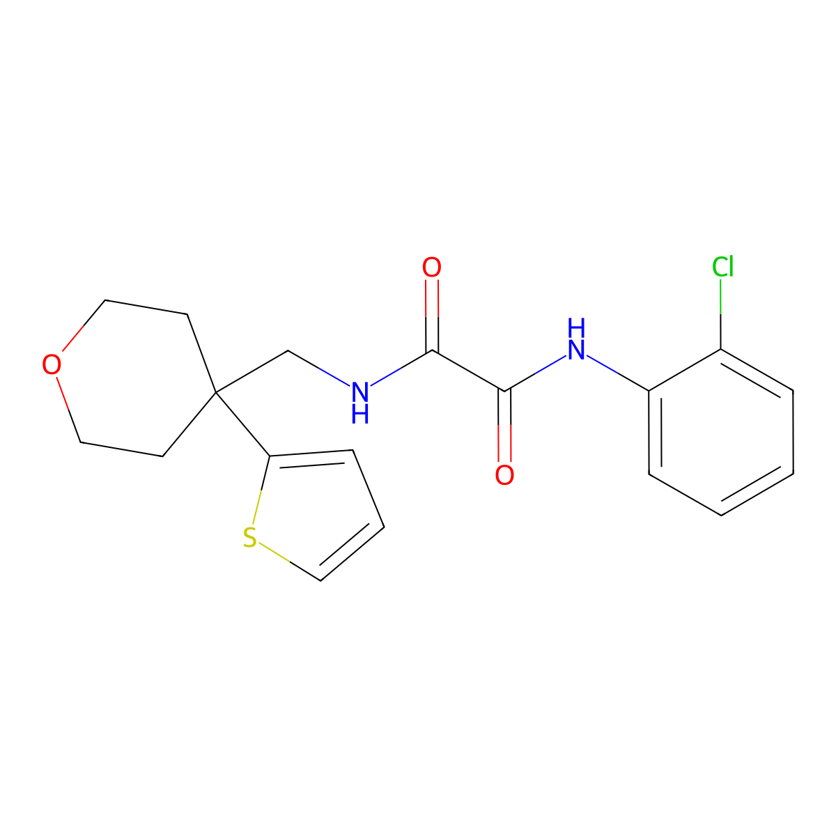 N1-(2-chlorophenyl)-N2-((4-(thiophen-2-yl)tetrahydro-2H-pyran-4-yl)methyl)oxalamide molecular structure, CAS 1091444-92-6