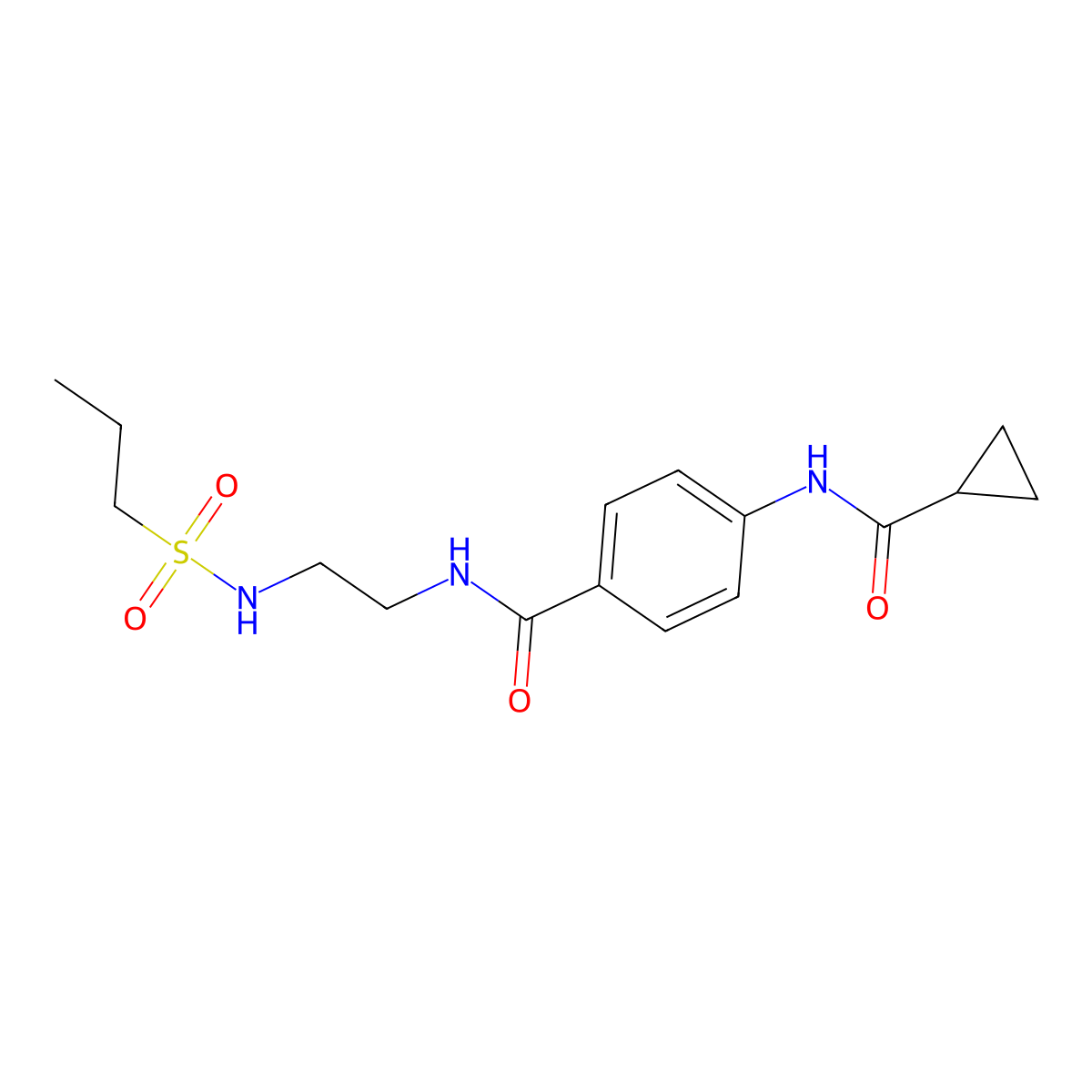 4-cyclopropaneamido-N-[2-(propane-1-sulfonamido)ethyl]benzamide molecular structure, CAS 1091445-02-1