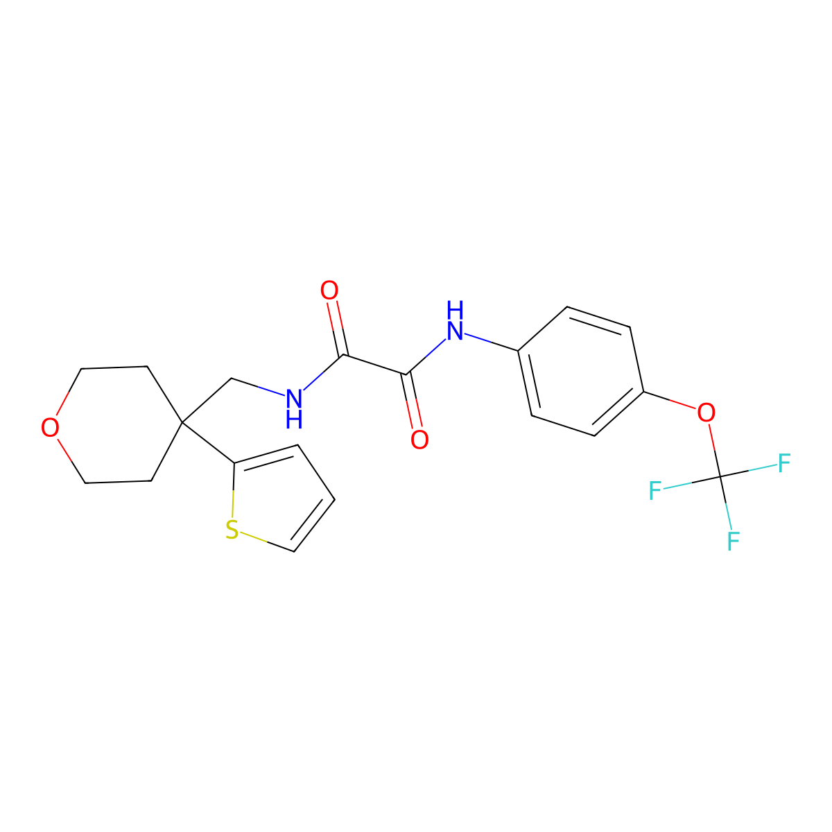 N1-((4-(thiophen-2-yl)tetrahydro-2H-pyran-4-yl)methyl)-N2-(4-(trifluoromethoxy)phenyl)oxalamide molecular structure, CAS 1091445-39-4