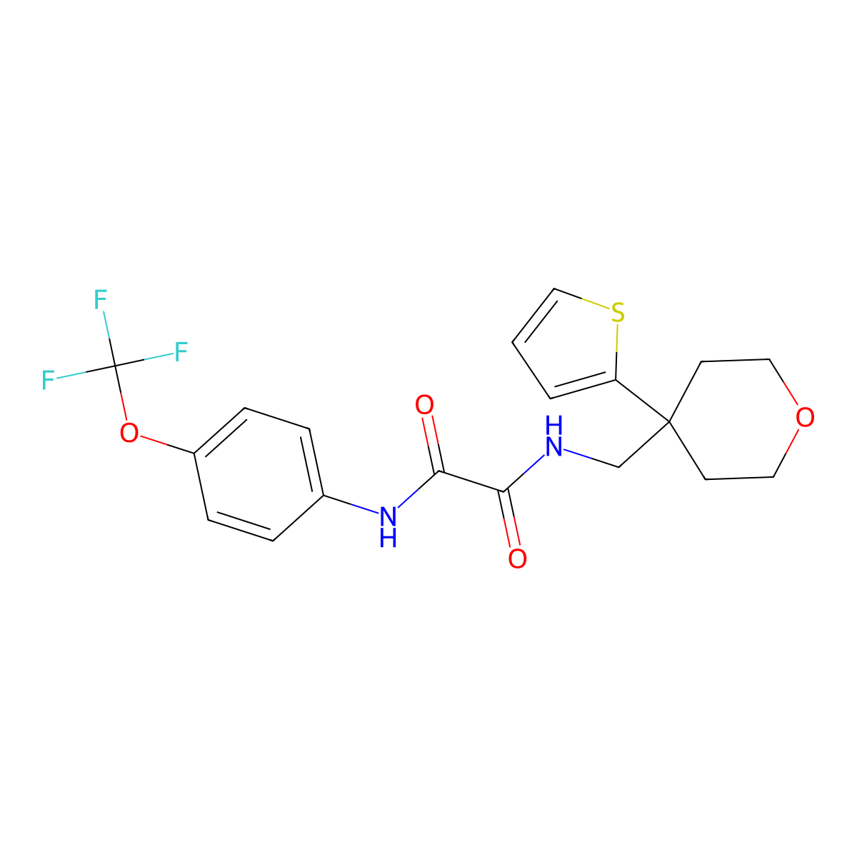 N1-((4-(thiophen-2-yl)tetrahydro-2H-pyran-4-yl)methyl)-N2-(4-(trifluoromethoxy)phenyl)oxalamide molecular structure, CAS 1091445-39-4