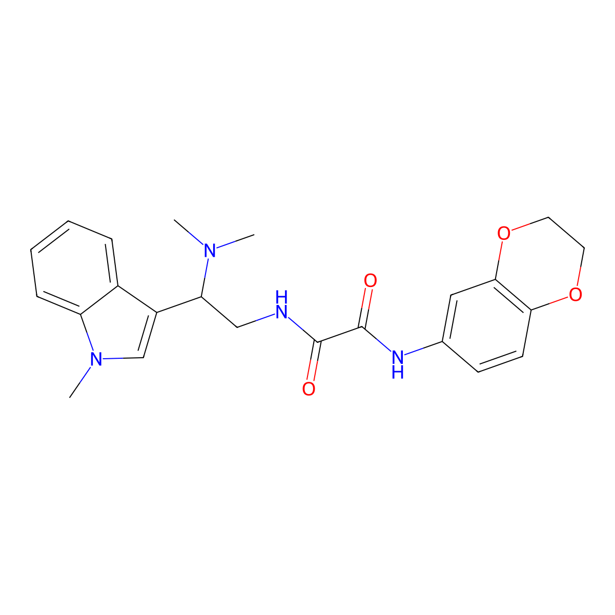 N1-(2,3-dihydrobenzo[b][1,4]dioxin-6-yl)-N2-(2-(dimethylamino)-2-(1-methyl-1H-indol-3-yl)ethyl)oxalamide molecular structure, CAS 1091448-72-4