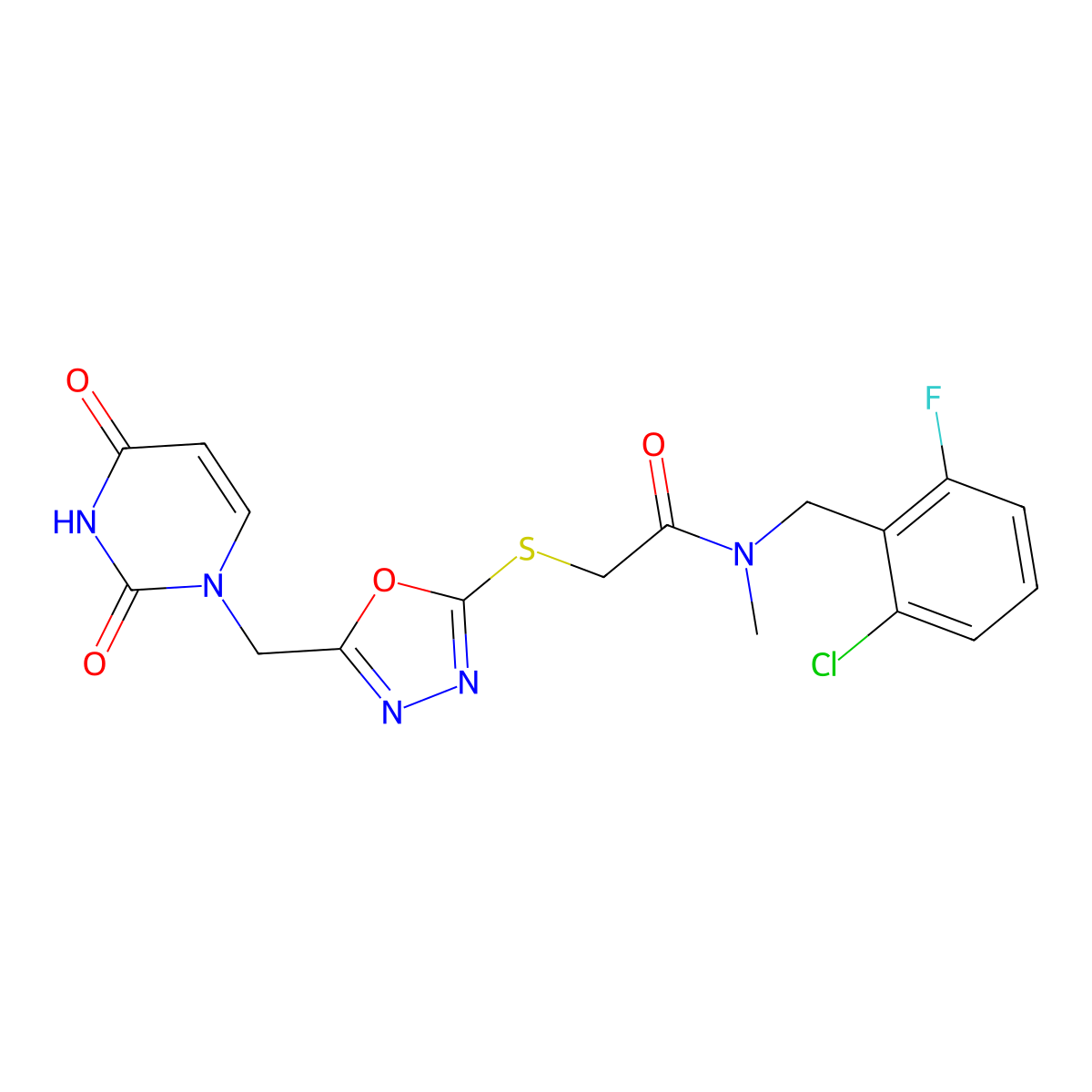 N-(2-chloro-6-fluorobenzyl)-2-((5-((2,4-dioxo-3,4-dihydropyrimidin-1(2H)-yl)methyl)-1,3,4-oxadiazol-2-yl)thio)-N-methylacetamide molecular structure, CAS 1091461-49-2
