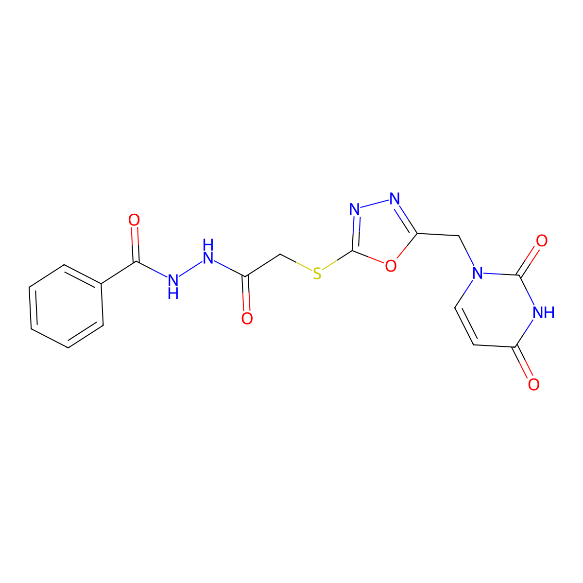 N'-(2-((5-((2,4-dioxo-3,4-dihydropyrimidin-1(2H)-yl)methyl)-1,3,4-oxadiazol-2-yl)thio)acetyl)benzohydrazide molecular structure, CAS 1091462-70-2