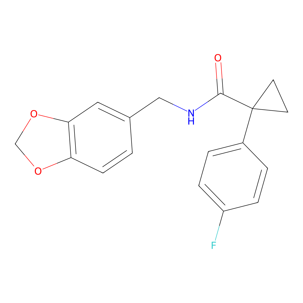 N-(benzo[d][1,3]dioxol-5-ylmethyl)-1-(4-fluorophenyl)cyclopropanecarboxamide molecular structure, CAS 1091463-01-2