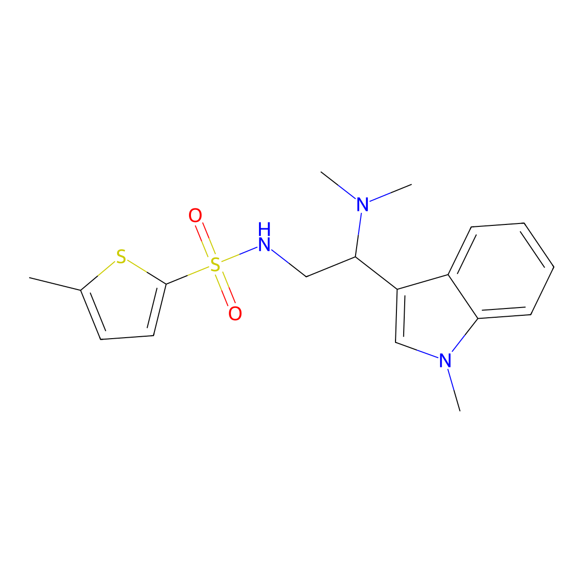 N-(2-(dimethylamino)-2-(1-methyl-1H-indol-3-yl)ethyl)-5-methylthiophene-2-sulfonamide molecular structure, CAS 1091464-00-4