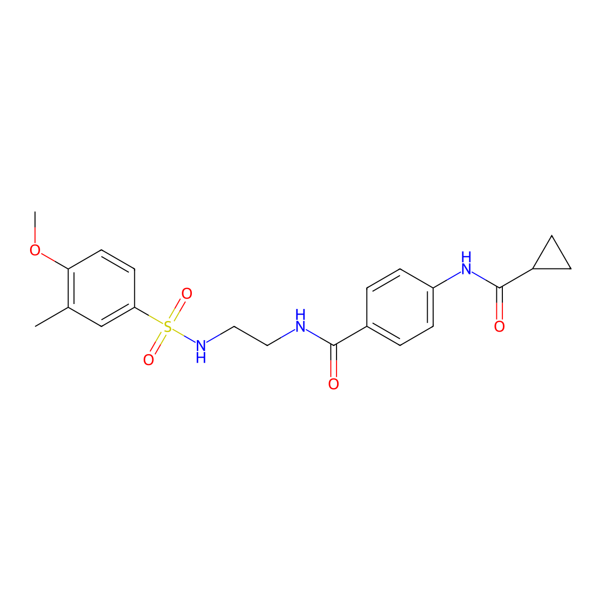 4-cyclopropaneamido-N-[2-(4-methoxy-3-methylbenzenesulfonamido)ethyl]benzamide molecular structure, CAS 1091470-74-4