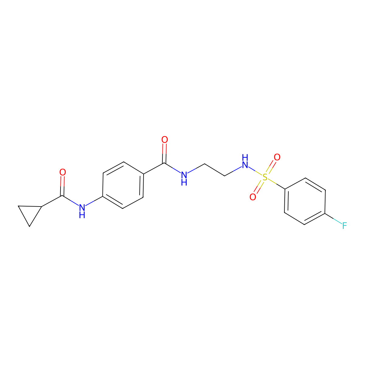4-(cyclopropanecarboxamido)-N-(2-(4-fluorophenylsulfonamido)ethyl)benzamide molecular structure, CAS 1091471-14-5