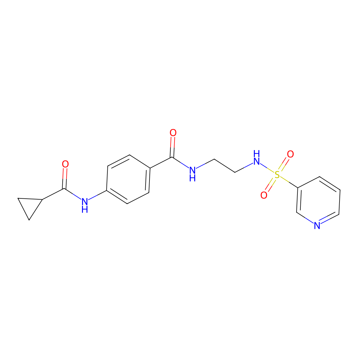 4-(cyclopropanecarboxamido)-N-(2-(pyridine-3-sulfonamido)ethyl)benzamide molecular structure, CAS 1091471-69-0