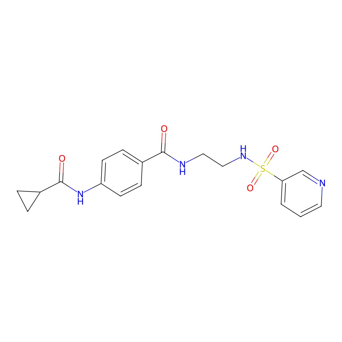 4-(cyclopropanecarboxamido)-N-(2-(pyridine-3-sulfonamido)ethyl)benzamide molecular structure, CAS 1091471-69-0