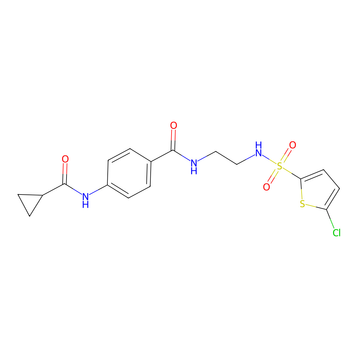 N-(2-(5-chlorothiophene-2-sulfonamido)ethyl)-4-(cyclopropanecarboxamido)benzamide molecular structure, CAS 1091471-79-2