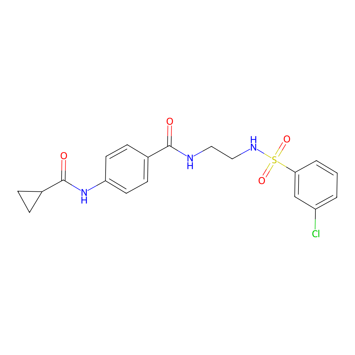 N-[2-(3-chlorobenzenesulfonamido)ethyl]-4-cyclopropaneamidobenzamide molecular structure, CAS 1091471-84-9