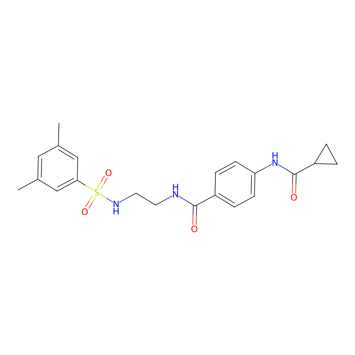4-cyclopropaneamido-N-[2-(3,5-dimethylbenzenesulfonamido)ethyl]benzamide molecular structure, CAS 1091472-19-3